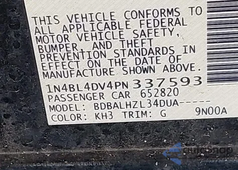 2023 Nissan Altima Sv Fwd from USA, damaged, VIN 1N4BL4DV4PN337593